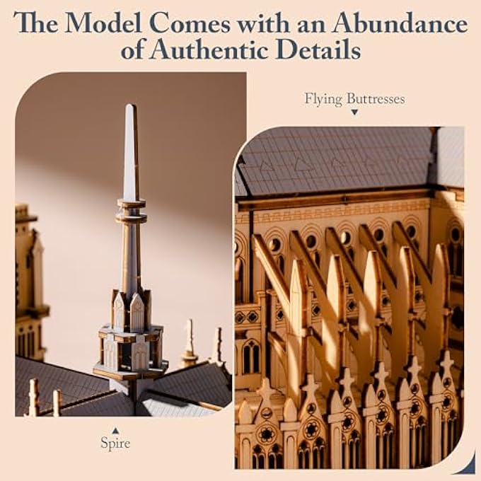3D WOODEN PUZZLES FOR ADULTS, SCALE 1: 460 NOTRE DAME DE PARIS BUILDING SET, ARCHITECTURE WOODEN MODEL KIT CREATIVE GIFT - Image 4